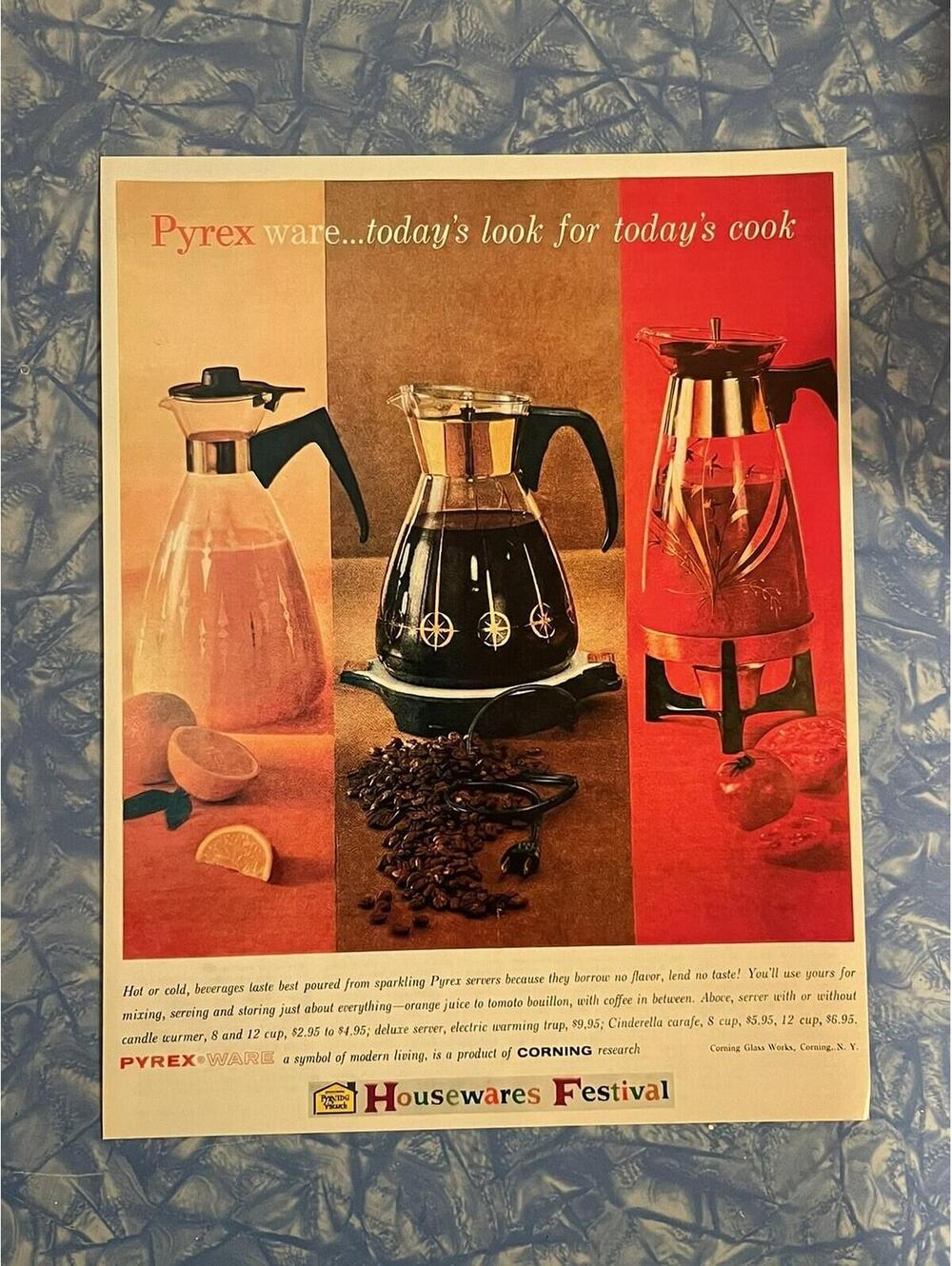 Pyrex Coffee Carafe REPRINT 8.5x11 Ad Sign Poster Vintage Style 1960 Percolator
